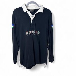 Vtg Guinness Beer Embroidered  Long Sleeve Rugby Polo Jersey Large Y2K